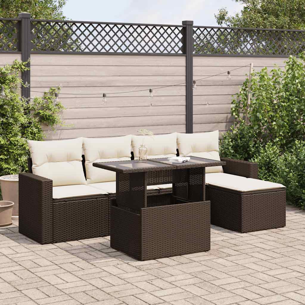 Set De Sofás De Jardín 6 Piezas Y Cojines Ratán Sintético Negro