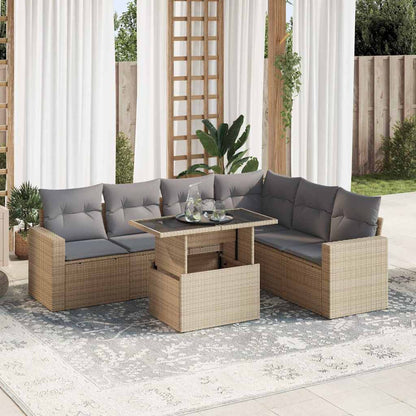 Set De Sofás De Jardín 7 Pzas Con Cojines Ratán Sintético