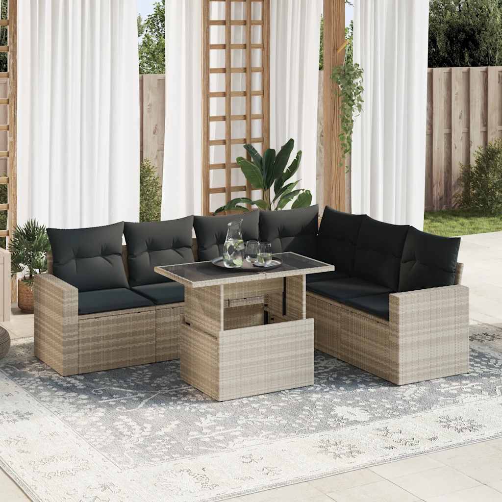 Set De Sofás De Jardín 7 Pzas Con Cojines Ratán Sintético