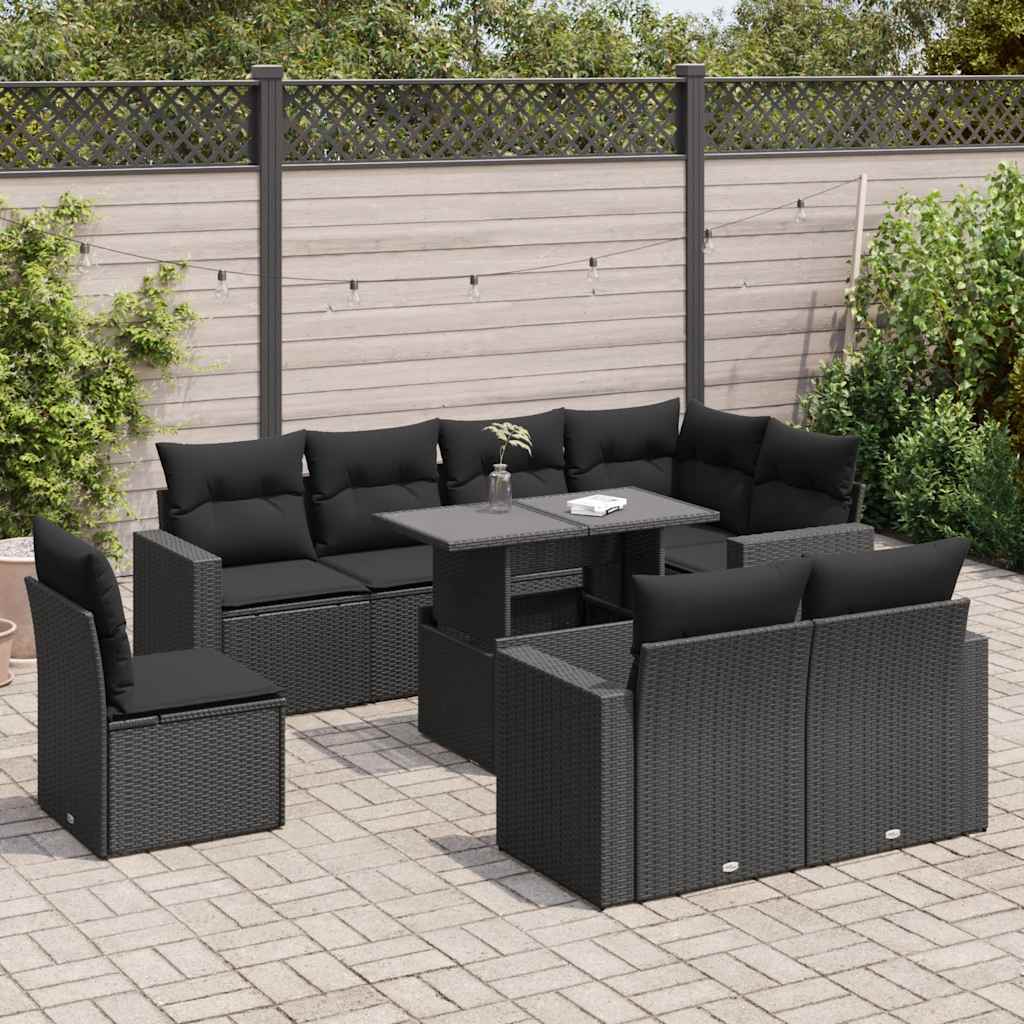 Set De Sofás De Jardín 9 Pzas Y Cojines Ratán Sintético Marrón