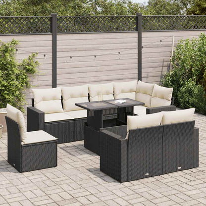 Set De Sofás De Jardín 9 Pzas Y Cojines Ratán Sintético Marrón