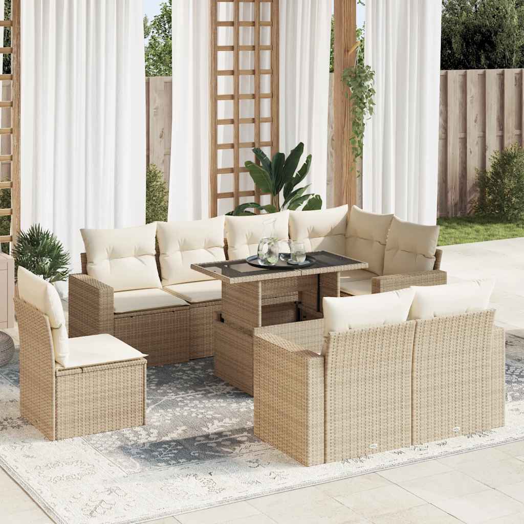 Set De Sofás De Jardín 9 Pzas Y Cojines Ratán Sintético Marrón