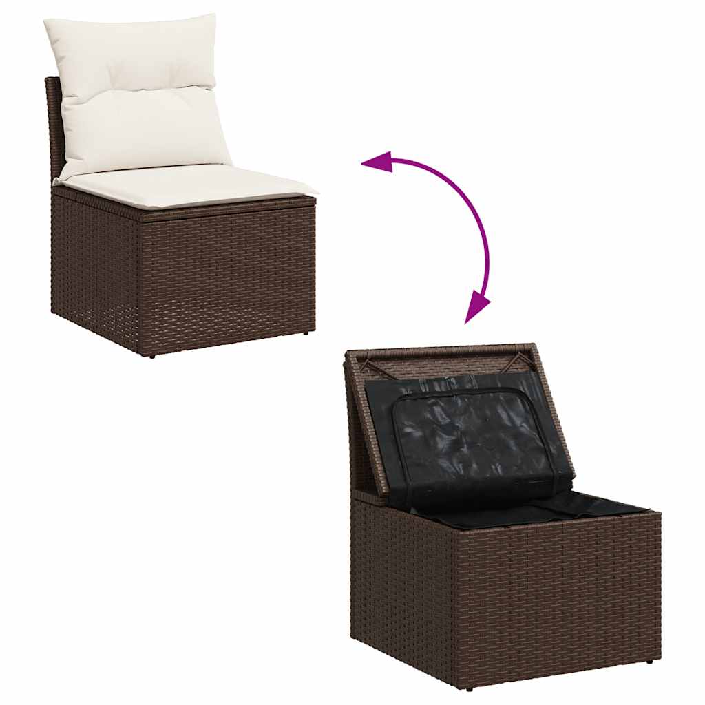 Set De Sofás De Jardín 9 Pzas Y Cojines Ratán Sintético Marrón