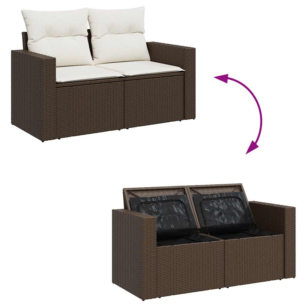 Set De Sofás De Jardín 9 Pzas Y Cojines Ratán Sintético Marrón
