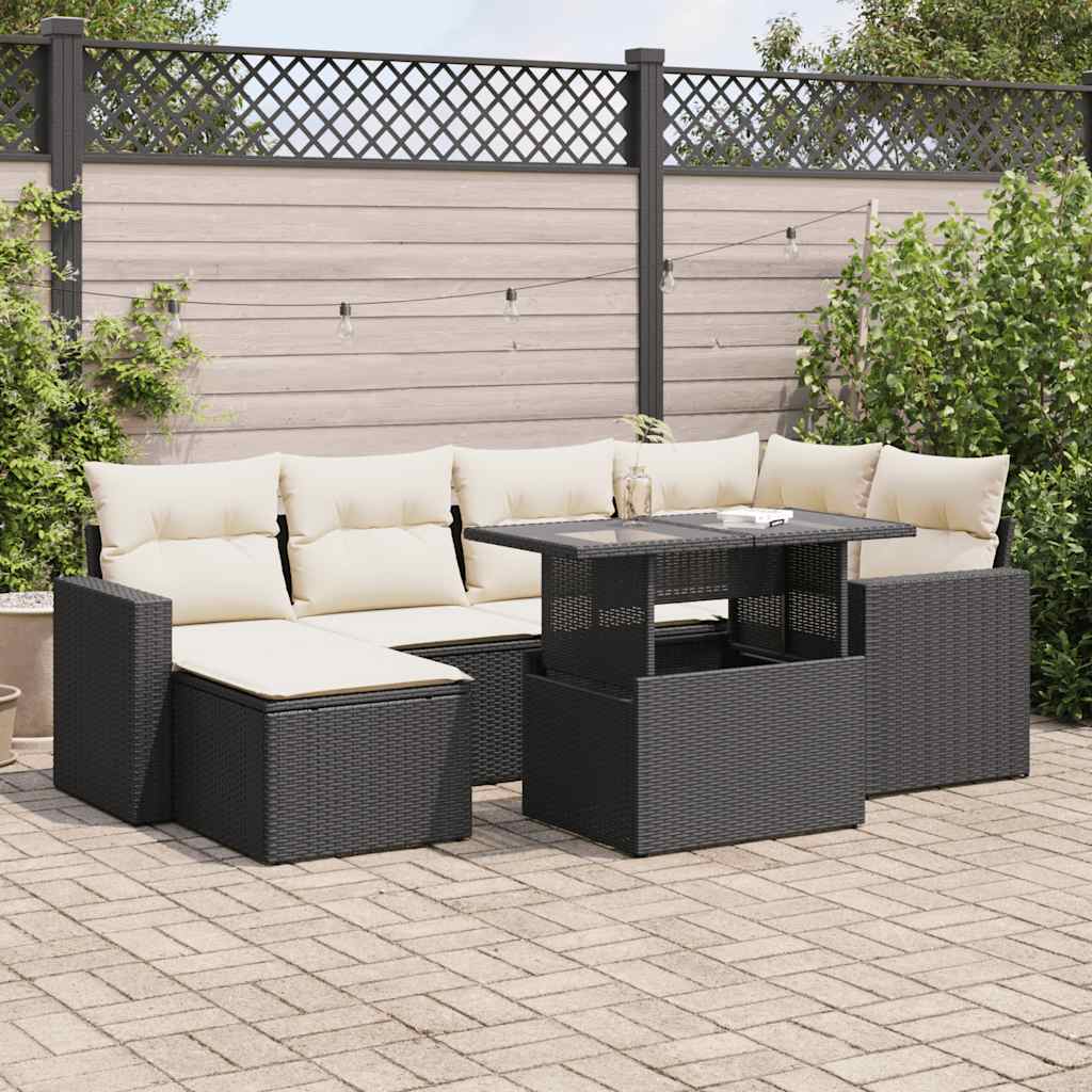 Set De Sofás De Jardín 7 Pzas Con Cojines Ratán Sintético