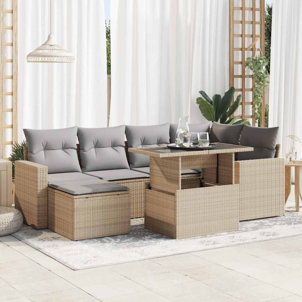 Set De Sofás De Jardín 7 Pzas Con Cojines Ratán Sintético