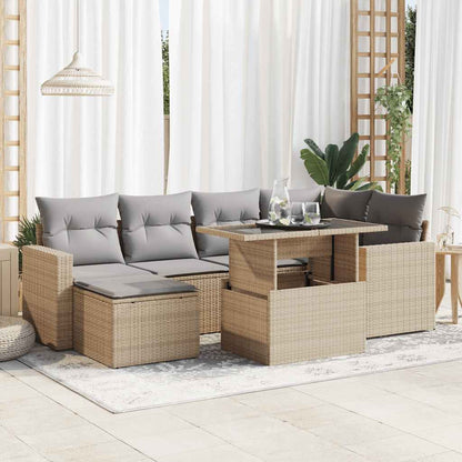 Set De Sofás De Jardín 7 Pzas Con Cojines Ratán Sintético
