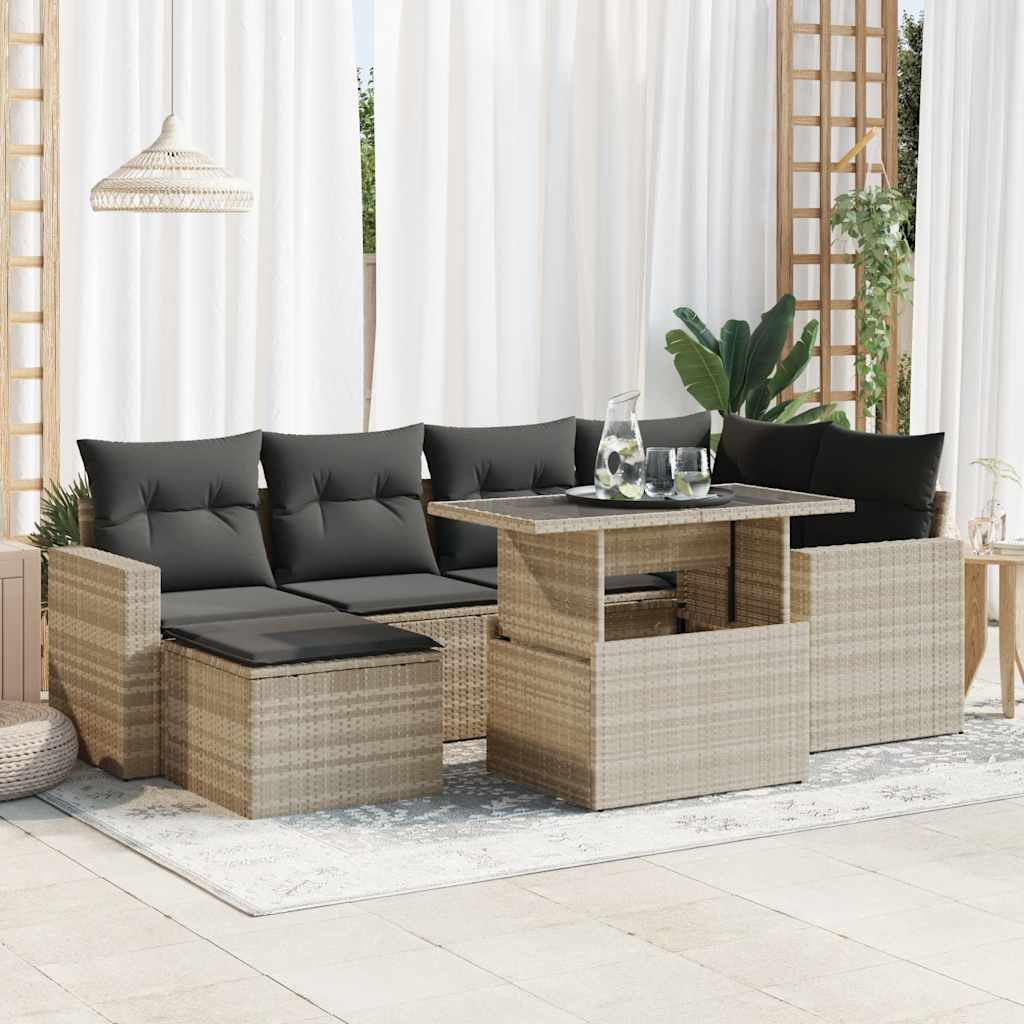 Set De Sofás De Jardín 7 Pzas Con Cojines Ratán Sintético