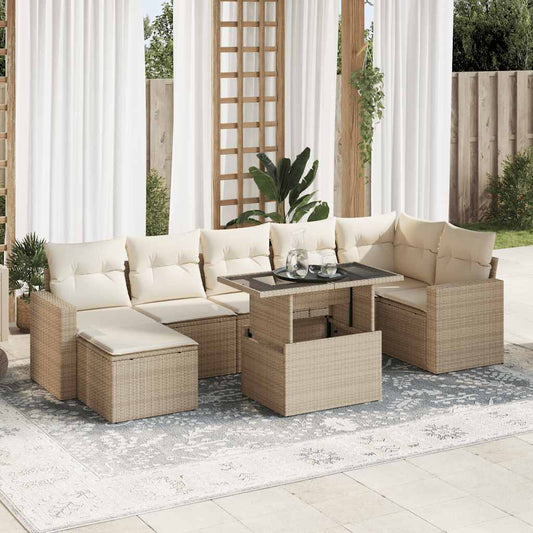 Set De Sofás De Jardín Y Cojines 8 Piezas Ratán Sintético Beige