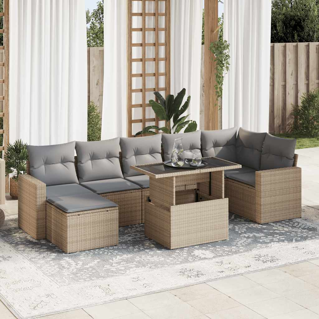 Set De Sofás De Jardín Y Cojines 8 Piezas Ratán Sintético Beige