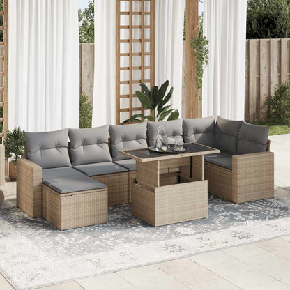 Set De Sofás De Jardín Y Cojines 8 Piezas Ratán Sintético Beige