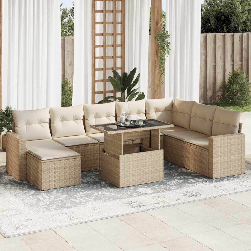 Set De Sofás De Jardín Con Cojines 9 Pzas Ratán Sintético Negro