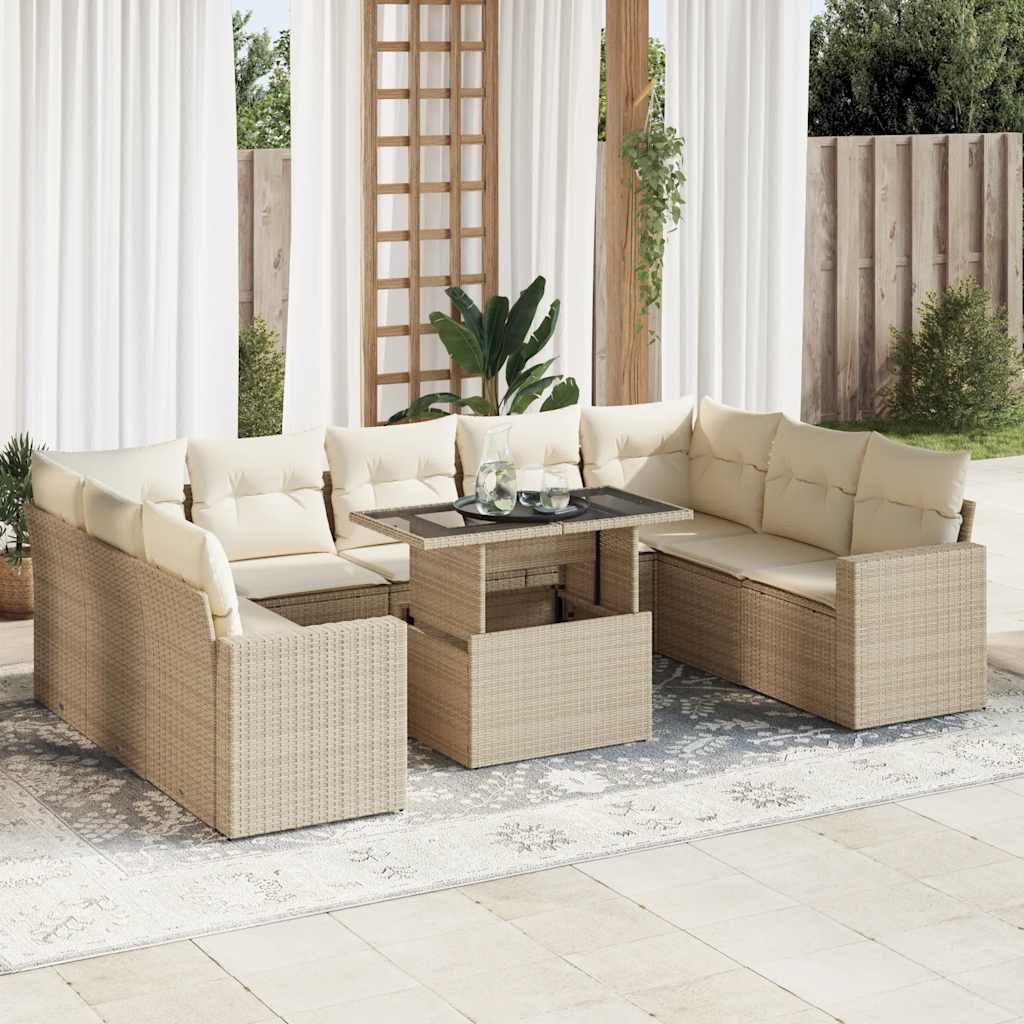 Set De Sofás De Jardín 10 Pzas Y Cojines Ratán Sintético Marrón