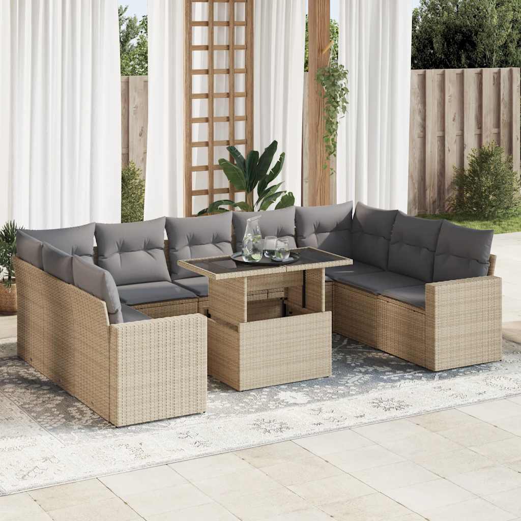 Set De Sofás De Jardín 10 Pzas Y Cojines Ratán Sintético Marrón