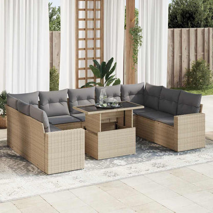 Set De Sofás De Jardín 10 Pzas Y Cojines Ratán Sintético Marrón