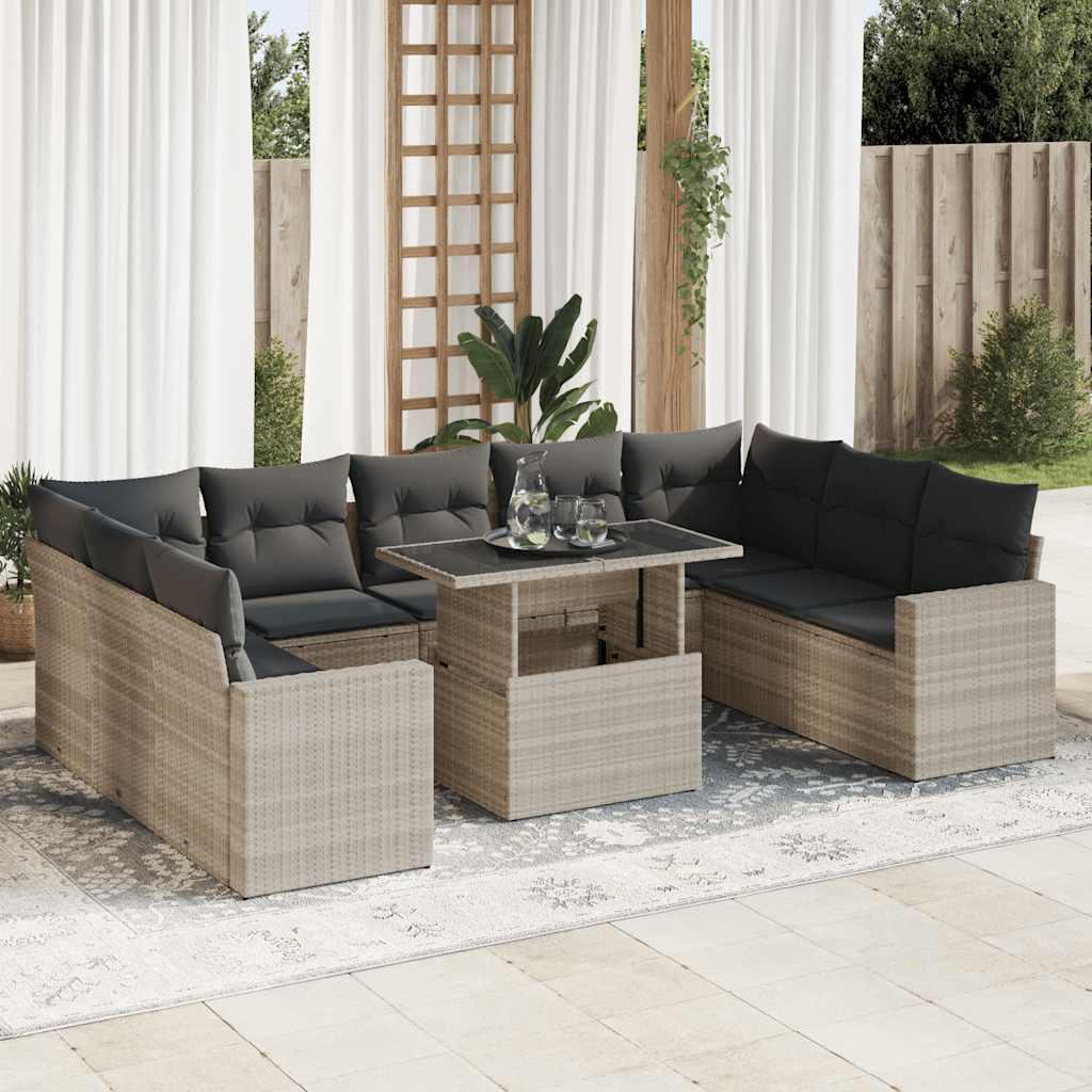 Set De Sofás De Jardín 10 Pzas Y Cojines Ratán Sintético Marrón