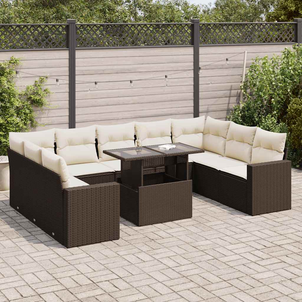 Set De Sofás De Jardín 10 Pzas Y Cojines Ratán Sintético Marrón