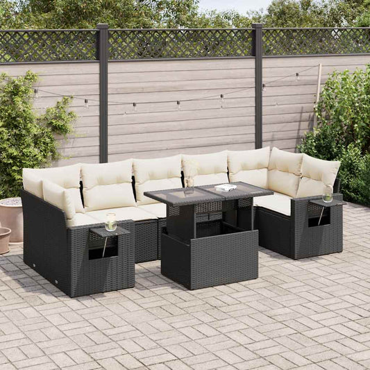 Set De Sofás De Jardín Y Cojines 8 Piezas Ratán Sintético Negro
