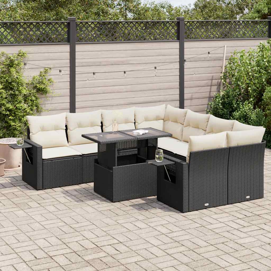 Set De Sofás De Jardín Con Cojines 9 Pzas Ratán Sintético Beige