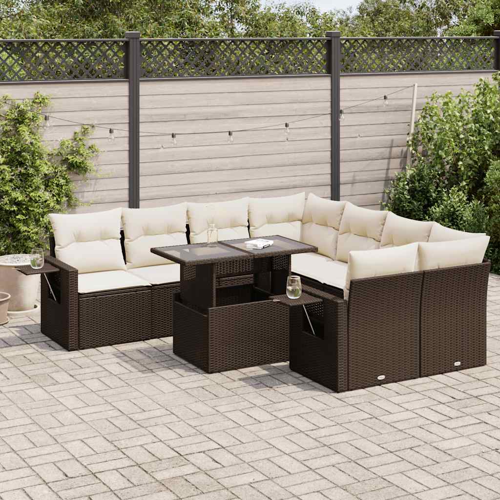 Set De Sofás De Jardín Con Cojines 9 Pzas Ratán Sintético Beige