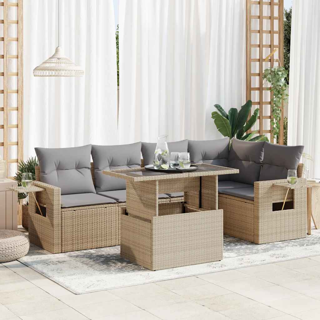 Set De Sofás De Jardín 6 Piezas Y Cojines Ratán Sintético Negro