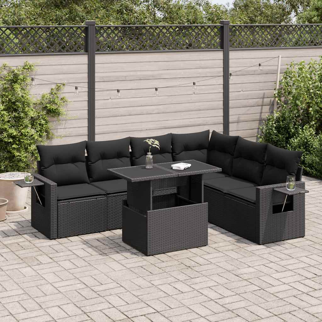 Set Sofás De Jardín 7 Piezas Y Cojines Ratán Sintético Beige