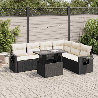 Set Sofás De Jardín 7 Piezas Y Cojines Ratán Sintético Beige