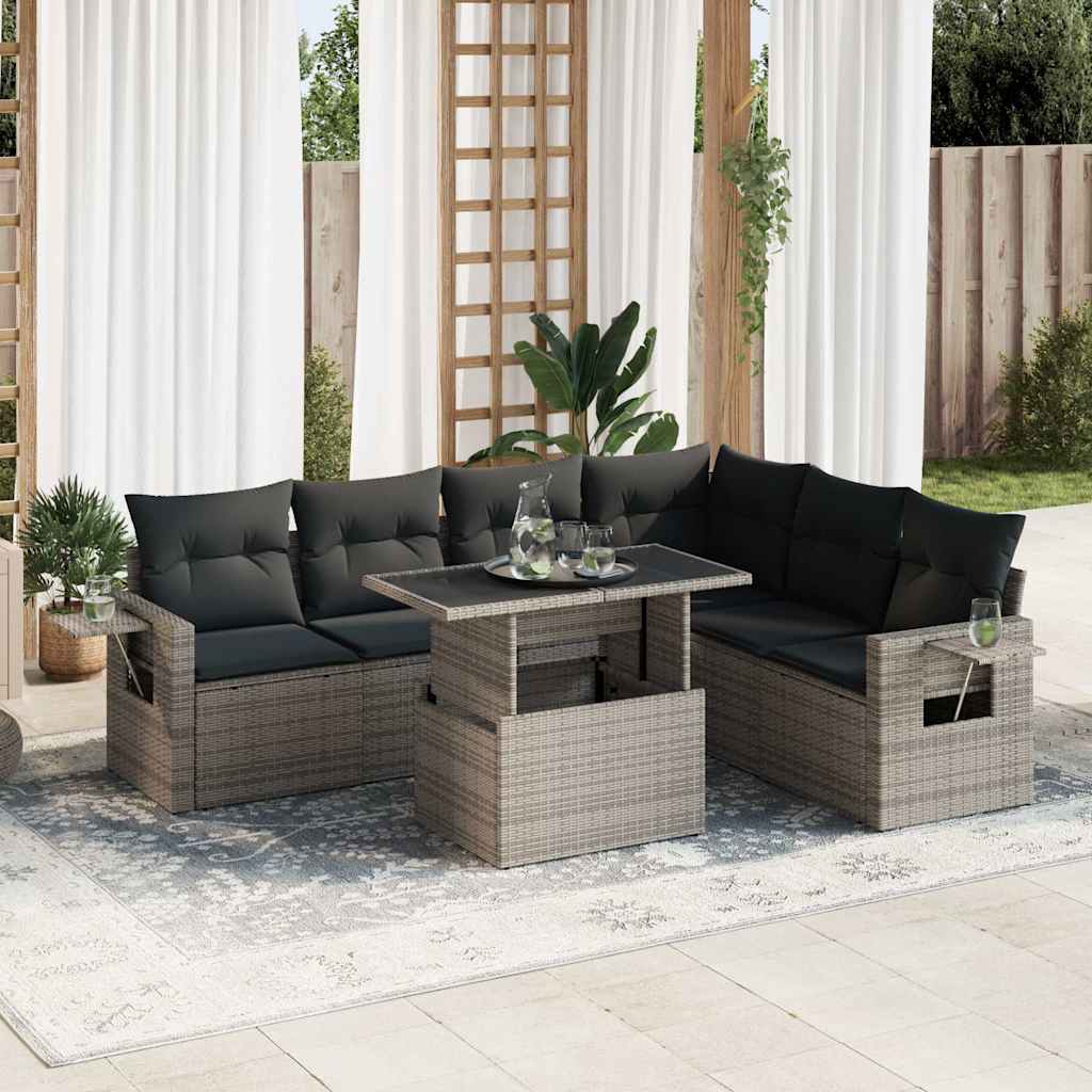 Set Sofás De Jardín 7 Piezas Y Cojines Ratán Sintético Beige