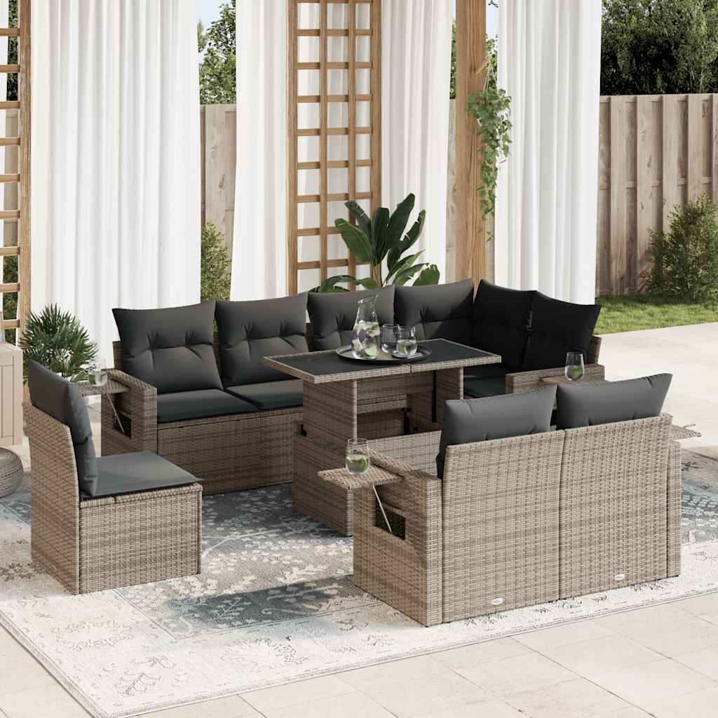 Set De Sofás De Jardín Con Cojines 9 Pzas Ratán Sintético