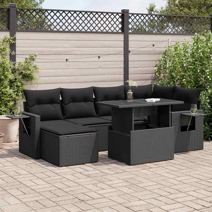 Set De Sofás De Jardín 7 Pzas Con Cojines Ratán Sintético Negro
