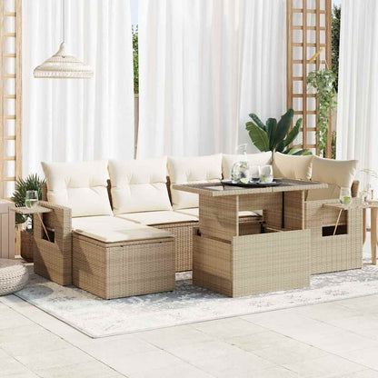 Set De Sofás De Jardín 7 Pzas Con Cojines Ratán Sintético Negro