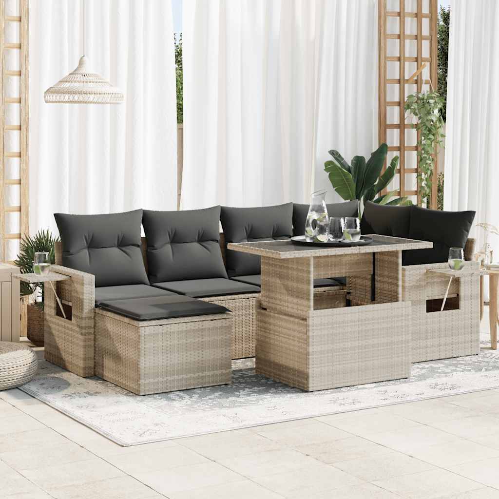 Set De Sofás De Jardín 7 Pzas Con Cojines Ratán Sintético Negro