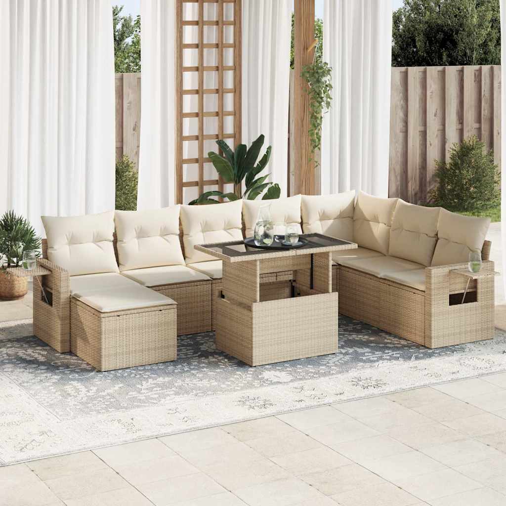 Set De Sofás De Jardín Con Cojines 9 Pzas Ratán Sintético
