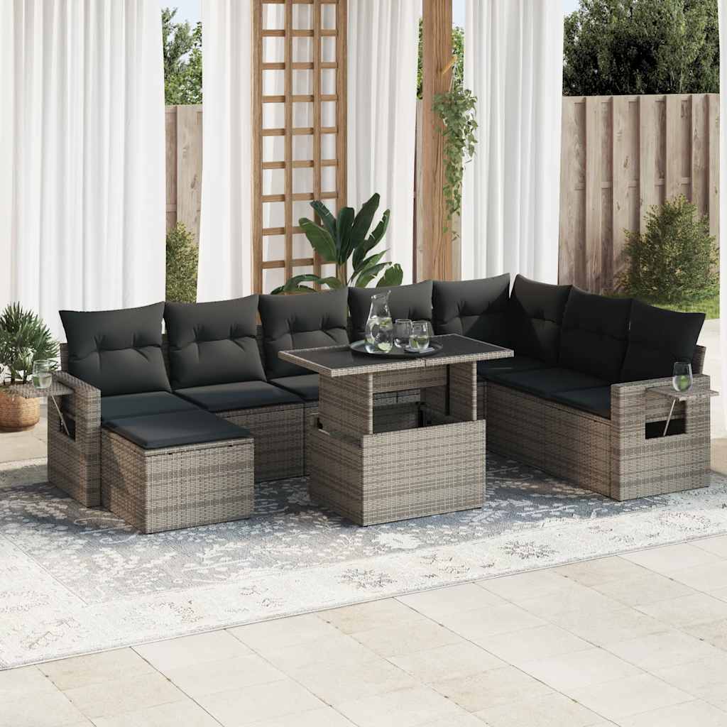 Set De Sofás De Jardín Con Cojines 9 Pzas Ratán Sintético