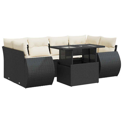 Set De Sofás De Jardín 7 Pzas Con Cojines Ratán Sintético Negro