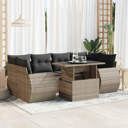 Set De Sofás De Jardín 7 Pzas Con Cojines Ratán Sintético Negro