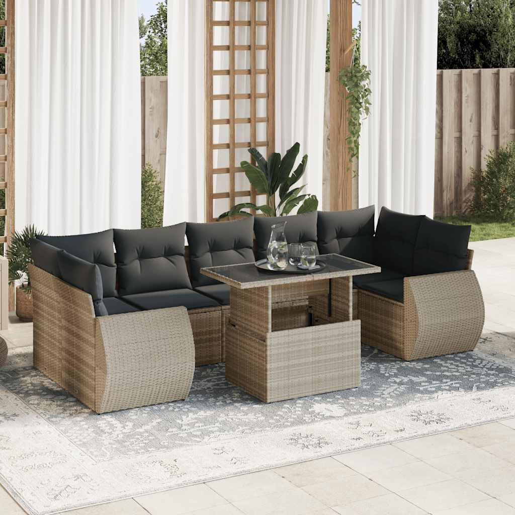 Set Sofás De Jardín 8 Piezas Y Cojines Ratán Sintético Marrón