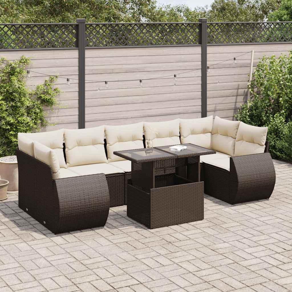 Set Sofás De Jardín 8 Piezas Y Cojines Ratán Sintético Marrón