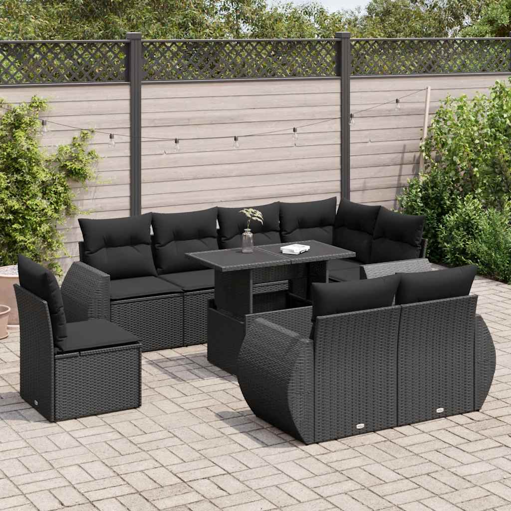 Set De Sofás De Jardín 9 Pzas Y Cojines Ratán Sintético Marrón