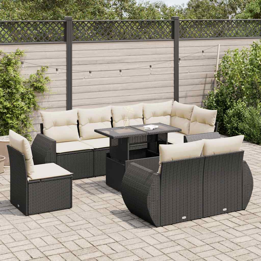 Set De Sofás De Jardín 9 Pzas Y Cojines Ratán Sintético Marrón