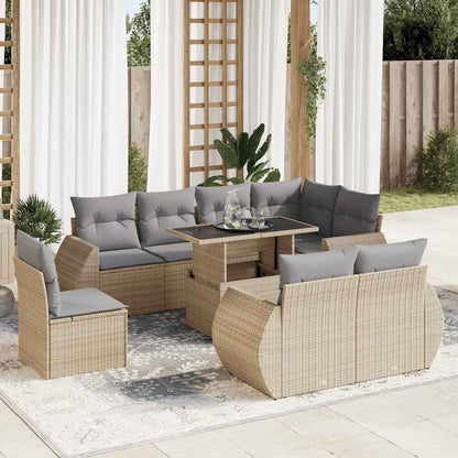 Set De Sofás De Jardín 9 Pzas Y Cojines Ratán Sintético Marrón