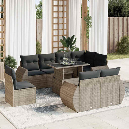 Set De Sofás De Jardín 9 Pzas Y Cojines Ratán Sintético Marrón