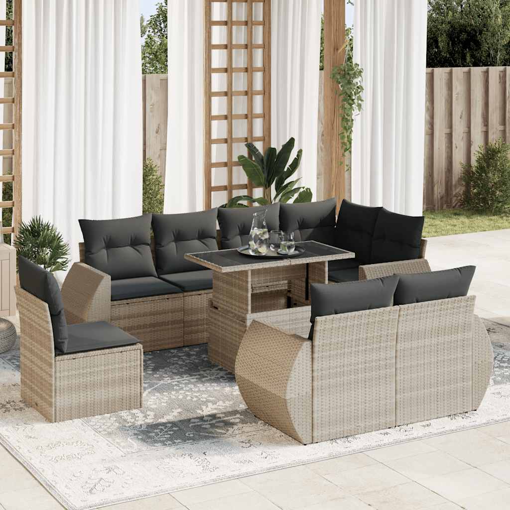 Set De Sofás De Jardín 9 Pzas Y Cojines Ratán Sintético Marrón