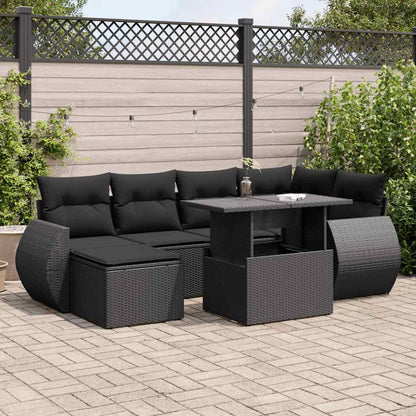 Set Sofás De Jardín 7 Piezas Y Cojines Ratán Sintético Beige