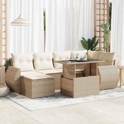 Set Sofás De Jardín 7 Piezas Y Cojines Ratán Sintético Beige