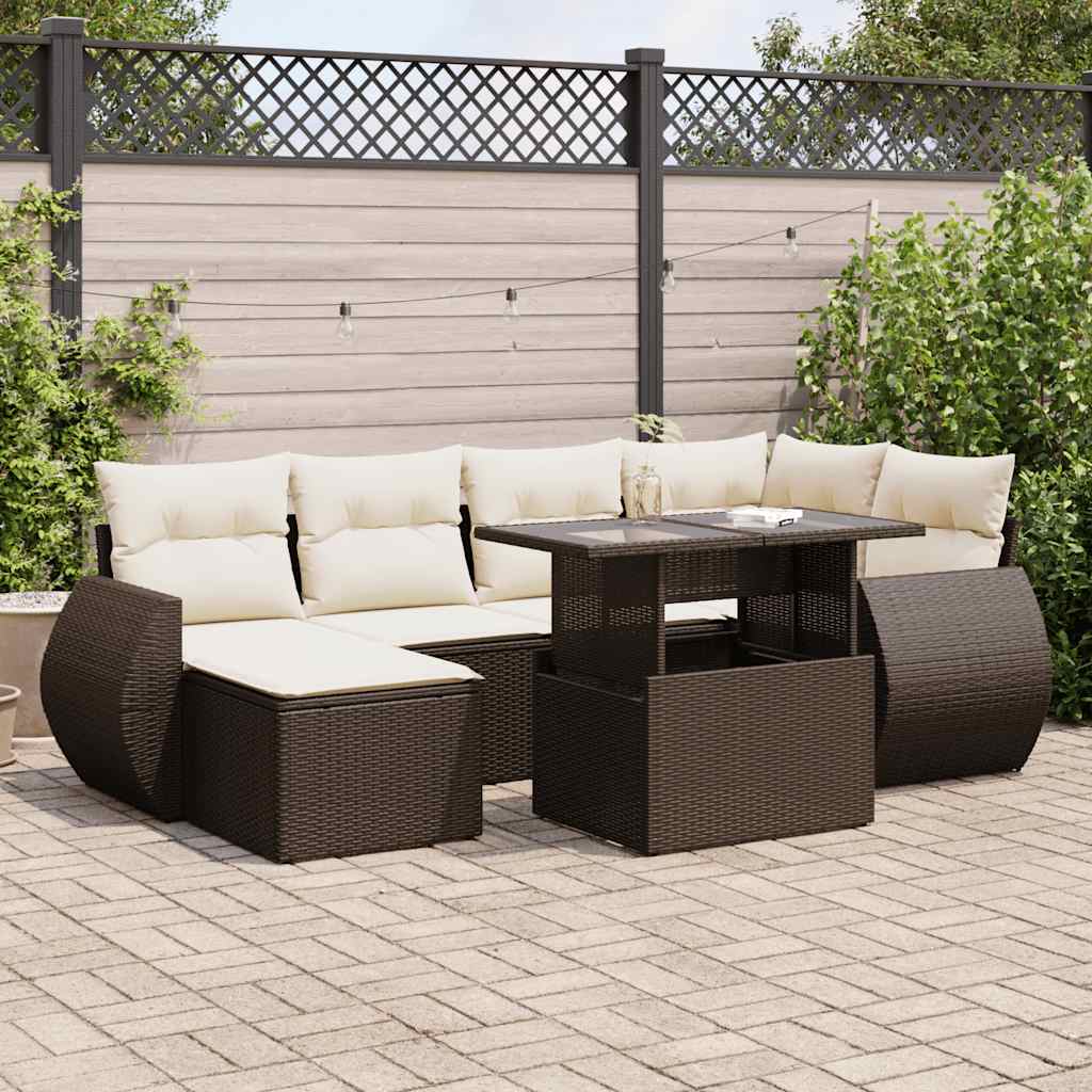 Set Sofás De Jardín 7 Piezas Y Cojines Ratán Sintético Beige