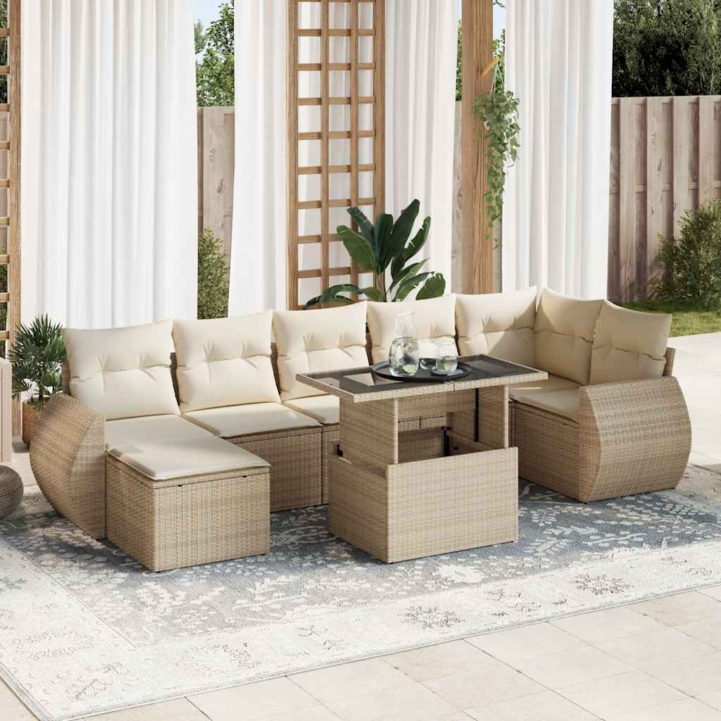 Set Sofás De Jardín 8 Piezas Y Cojines Ratán Sintético Marrón