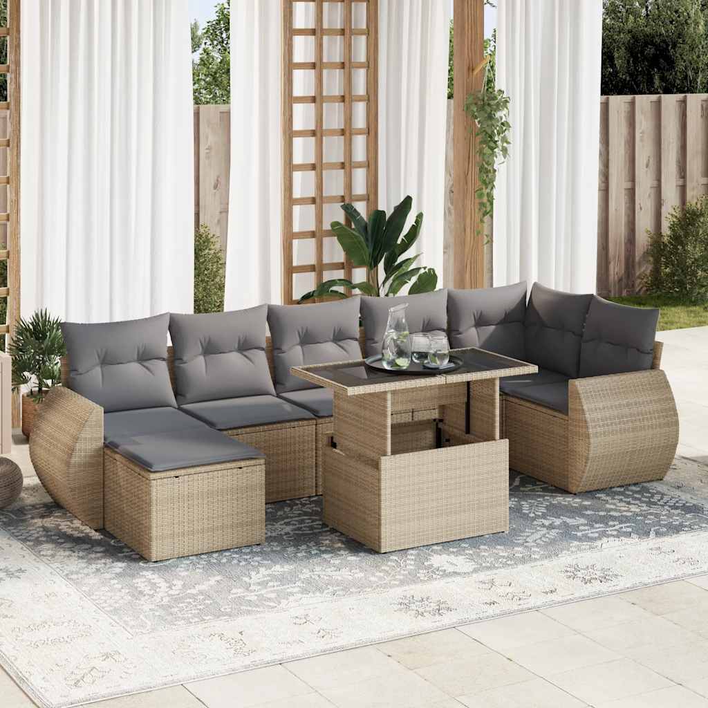 Set Sofás De Jardín 8 Piezas Y Cojines Ratán Sintético Marrón