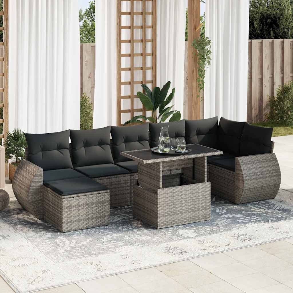 Set Sofás De Jardín 8 Piezas Y Cojines Ratán Sintético Marrón