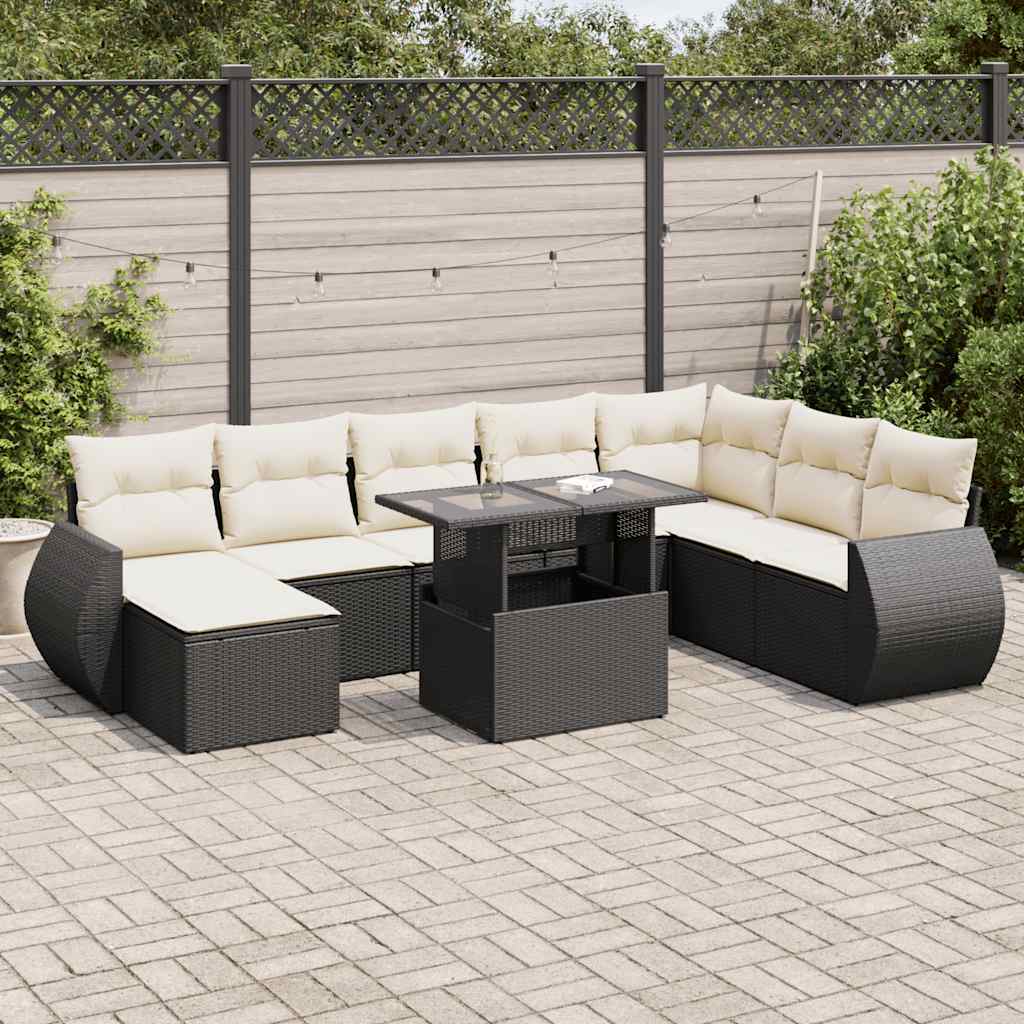 Set De Sofás De Jardín 9 Pzas Y Cojines Ratán Sintético Marrón